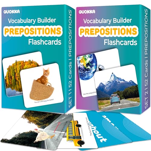 QUOKKA 104 Flash Cards for Kids and Adults - Real-Life Large Preschool Flash Cards for Speech Therapy, ABA Therapy, ESL Teaching, Pre-K to 3rd Grade, 2 Vocabulary Building Categories with Prepositions von Quokka