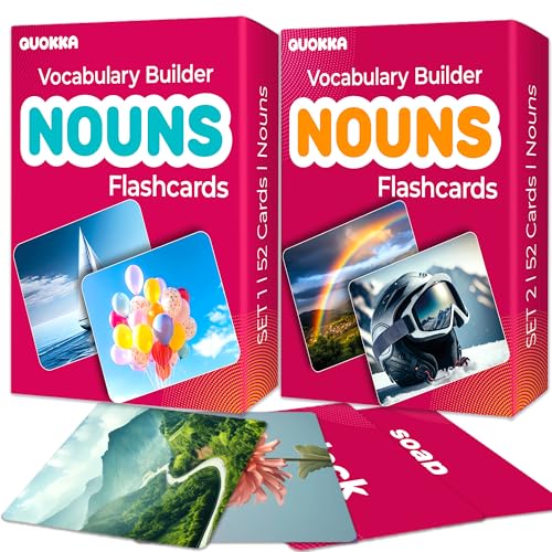 QUOKKA 104 Noun Flash Cards Set – Kids and Adults Vocabulary Builder for ABA Therapy, Early Childhood Education, and ESL Teaching – Picture Cards for Speech Therapy and Vocabulary Building Activities von Quokka