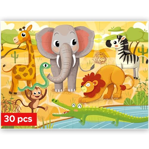 QUOKKA Puzzle 30 Teile Kinder - Solo Puzzle ab 3 4 Jahre Für Mädchen und Jungen - Spielzeug zum Lernen von Afrikanische Tiere - Spiele Geschenk für Mädchen und Jungen 5 6 7 von Quokka