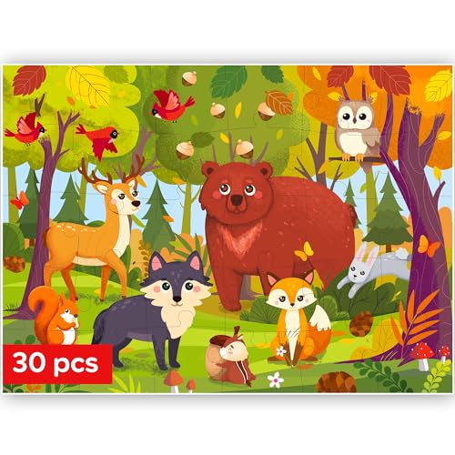 QUOKKA Puzzle 30 Teile Kinder - Solo Puzzle ab 3 4 Jahre Für Mädchen und Jungen - Spielzeug zum Lernen von Tiere im Wald - Spiele Geschenk für Mädchen und Jungen 5 6 7 von Quokka