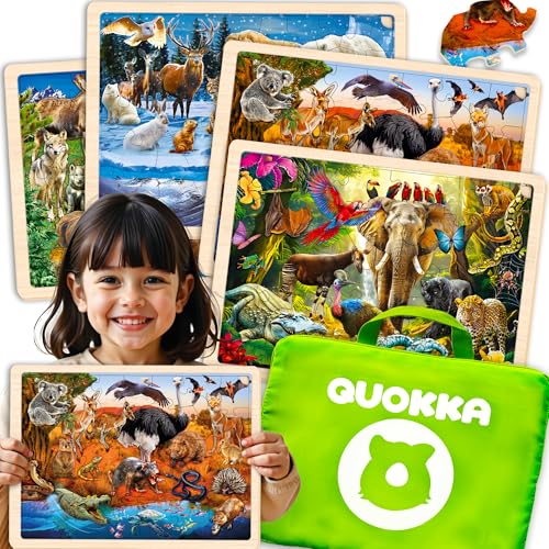 QUOKKA Holzpuzzle für Kinder im Alter von 3–4 Jahren – 4 x 36 Puzzles für Kinder im Alter von 4–5 Jahren – Realistisches Kleinkindspielzeug aus Polar- und Tropenregionen, Yellowstone und australischen von Quokka