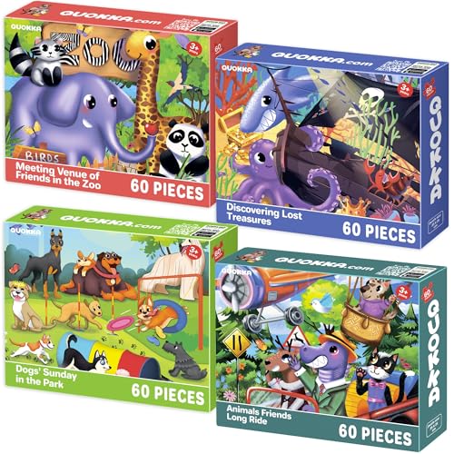 QUOKKA 60 Piece Kids Puzzles Ages 5-8 - Set of 4 Jigsaw Puzzles for Kids 4-6-10 Year Old - Vert Zoo| Eden Toys for Children 5-7 yo - Gifts for Boys & Girls von Quokka