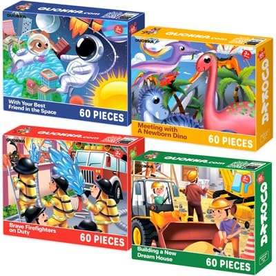 QUOKKA 60-teiliges Kinderpuzzle im Alter von 5–8 Jahren – 4er-Puzzle-Set für Kinder von 4–6–10 Jahren – Vert Firefighters | Eden-Spielzeug für Kinder von 5–7 Jahren – Geschenke für Jungen und Mädchen von Quokka