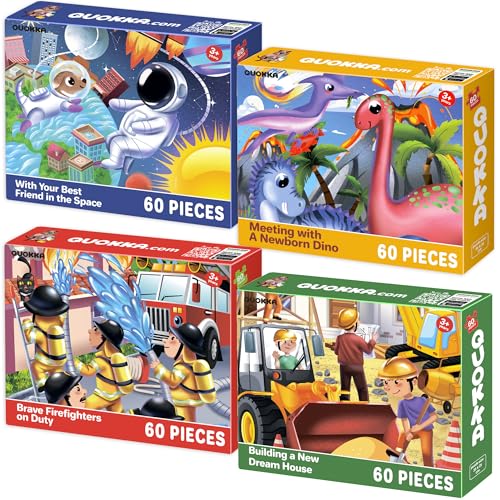 QUOKKA 60-teiliges Kinderpuzzle im Alter von 5–8 Jahren – 4er-Puzzle-Set für Kinder von 4–6–10 Jahren – Vert Firefighters | Eden-Spielzeug für Kinder von 5–7 Jahren – Geschenke für Jungen und Mädchen von Quokka