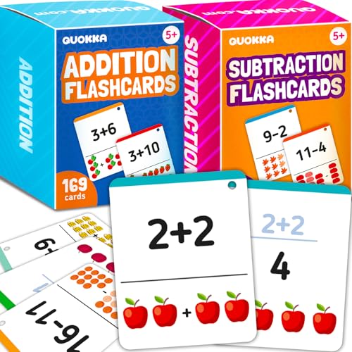 QUOKKA Addition & Subtraction Flash Cards Set for Kids Ages 4-8 – 338 Jumbo Math Flash Cards with Visual Aids, Sorting Rings & Reference Cards – Math Games for Kids 1st to 3rd Grade Classroom & Home von Quokka