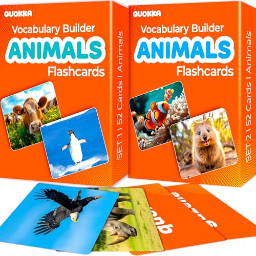 QUOKKA Set of 2 Learning Flash Cards 2x52 - Animals - Vocabulary Builder - Words&Sentences von Quokka