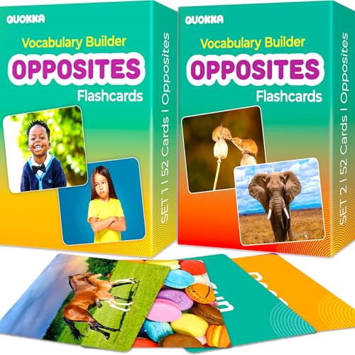 QUOKKA Set of 2 Learning Flash Cards 2x52 - Opposites - Vocabulary Builder - Words&Sentences von Quokka