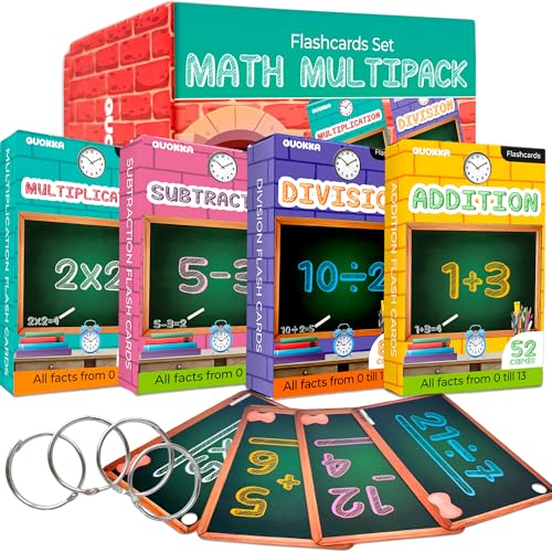 QUOKKA Math Multipack Flash Cards Set for Grades 1-3 | 4 Decks: Addition, Subtraction, Multiplication & Division | 278 Double-Sided Math Flash Cards for Kids Ages 4-8 | Large Bold Fonts | Self-Correct von Quokka