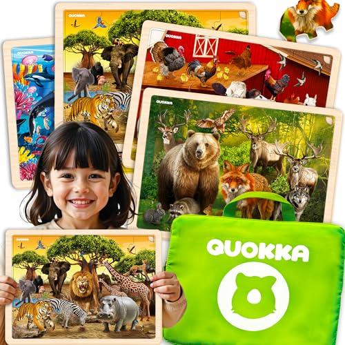 QUOKKA Spielzeug Puzzle ab 3 4 5 Jahre - 4x48 Holzpuzzle Spiele für Kinder - Geschenk Kinderspielzeug für Mädchen and Junge ab 6 7 mit Realistische Tiere QUOKKA Spielzeug Puzzle ab 3 4 5 Jahre - 4x48 Holzpuzzle Spiele für Kinder - Geschenk Kinderspielzeug für Mädchen and Junge ab 6 7 mit Realistische Tiere von QUOKKA