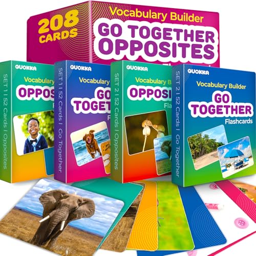 QUOKKA Superset of 4 Learning Flash Cards 4x52-208 Cards - Go Together&Opposites - Vocabulary Builder - Words&Sentences von Quokka