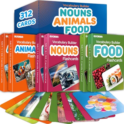 QUOKKA Superset of 6 Learning Flash Cards 6x52-312 Cards - Nouns | Animals | Food - Vocabulary Builder - Words&Sentences von Quokka