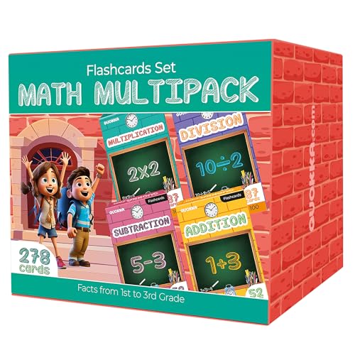 QUOKKA Vine Lernkarteikarten, Mathematik-Multipack, 278 Karten, von der 1. bis 3. Klasse, Multiplikation, Teilung, Unterbau, Addition, 4 Stück von Quokka