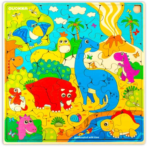 QUOKKA Wooden Dino Puzzles for Kids Ages 3-5 – 28 Pieces Toddlers Kids Puzzles Ages 4-8 Year Olds – Wood Dino Toys for Children 6-8 yo von Quokka