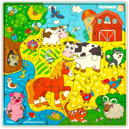 QUOKKA Wooden Farm Puzzles for Kids Ages 3-5 – 28 Pieces Toddlers Kids Puzzles Ages 4-8 Year Olds – Wood Farm Toys for Children 6-8 yo von Quokka