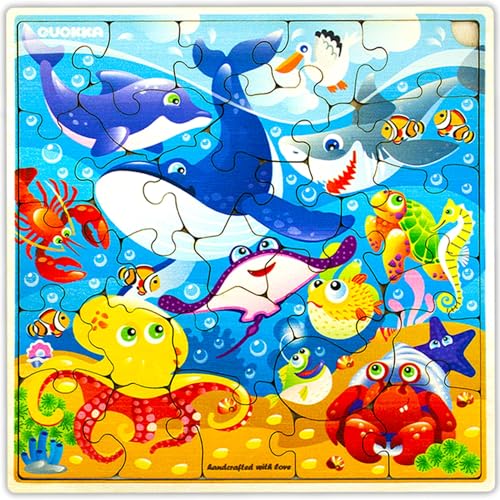 QUOKKA Wooden Ocean Puzzles for Kids Ages 3-5 – 28 Pieces Toddlers Kids Puzzles Ages 4-8 Year Olds – Wood Ocean Toys for Children Games for Boys and Girls 6-8 yo von Quokka