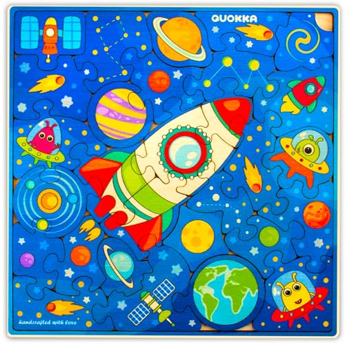 QUOKKA Wooden Rocket Puzzles for Kids Ages 3-5 – 28 Pieces Toddlers Kids Puzzles Ages 4-8 Year Olds – Wood Rocket Toys for Children 6-8 yo von Quokka