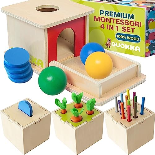 Quokka 4 in 1 Montessori Spielzeug Ab 1 2 3 Jahr - Motorikspielzeug ab 1 2 Jahr - Baby Holzspielzeug ab 6 9 18 Monate - Objektpermanenz Sortierspiel - Geschenk Für Jungen und Mädchen von Quokka