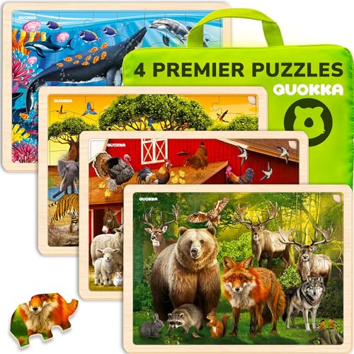 QUOKKA Spielzeug Puzzle ab 3 4 5 Jahre - 4x48 Holzpuzzle Spiele für Kinder - Geschenk Kinderspielzeug für Mädchen and Junge ab 6 7 mit Realistische Tiere von Quokka