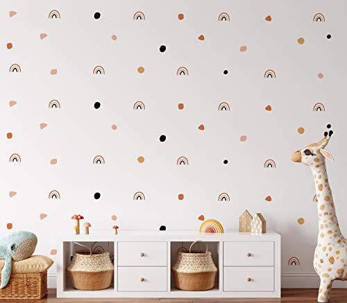 QuoteMyWall 80 Boho Chic Regenbogen Wandaufkleber für Kinderzimmer Polka Dots Aufkleber für Kinder Kinderzimmer Wanddekor Abnehmbare Vinyl Peel & Stick Dekoration Baby Mädchen Jungen von QuoteMyWall