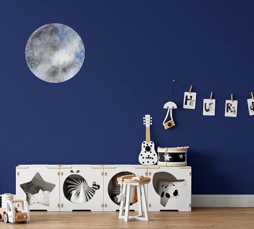 QuoteMyWall Großer Vollmond-Aquarell-Wandaufkleber für Kinderzimmer, Kinderzimmer, Weltraum, Wandkunst, Aufkleber, Kinderzimmer, abnehmbares Wandbild (groß (53 cm x 53 cm) von QuoteMyWall