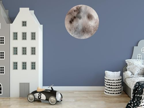 QuoteMyWall Vollmond Wandkunst Aufkleber Grau Aquarell Mond Aufkleber für Kdis Zimmer Kinderzimmer Baby Junge Mädchen Himmlischer Weltraum Planet Kunstwerk abnehmbar (Groß (53cm x 53cm)) von QuoteMyWall