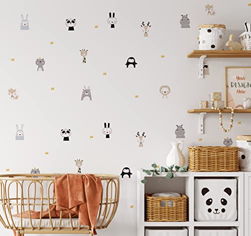 QuoteMyWall Wandaufkleber für Kinderzimmer, Safari, Boho, Tiere, für Kinderzimmer, zum Abziehen und Aufkleben, abnehmbare Giraffe, Pinguin, Kaninchen, schicke Mini-Kronen von QuoteMyWall