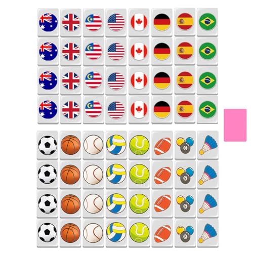 Qurygin Flaggenmuster-Spielplättchen, Nationalflaggen-Mahjong-Spielset,Nationales Beachside-Brettspiel - Familienpartyspiele Mahjong-Steinset für Frühlingspicknick von Qurygin