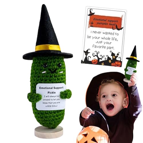 Qurygin Positive Häkelpuppen,Positive Puppe,Halloween Kürbisköpfe Puppe | Lustige gestrickte Puppe mit positiver Karte, süßes kleines Ermutigungspuppenspielzeug für Familienfeiern, Dekoration von Qurygin