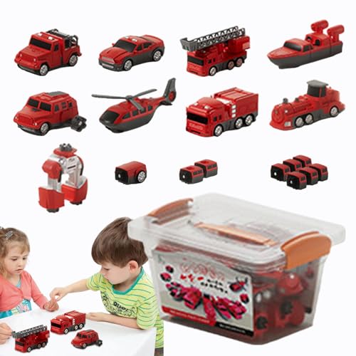 Qurygin Spielfahrzeug-Set, Spielzeug mit verwandelnden Fahrzeugen,Verwandelnde Bauautos, Spielzeugfahrzeuge für Kinder - Aufbewahrungsbox inklusive Sammelfiguren -Blöcke für Kindergarten, Schlafzimmer von Qurygin