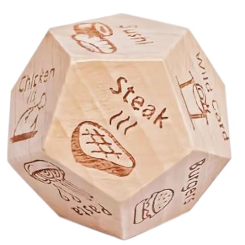 Qurygin W-ood Lebensmittelwürfel aus , 3 x 3 x 3 cm, 2 Stück, Lebensmittel-Entscheidungswürfel, -Datums-Nacht-Würfel, Lebensmittel-Würfelspiel mit 12 Lebensmittelmustern, Paar-Datumswürfel, von Qurygin