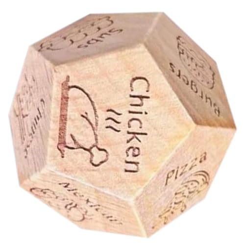 Qurygin W-OOD Lebensmittelwürfel aus, 3 x 3 x 3 cm, 2 Stück, Lebensmittel-Entscheidungswürfel, Datums-Nacht-Würfel, Lebensmittel-Würfelspiel mit 12 Lebensmittelmustern, Paar-Datumswürfel, von Qurygin