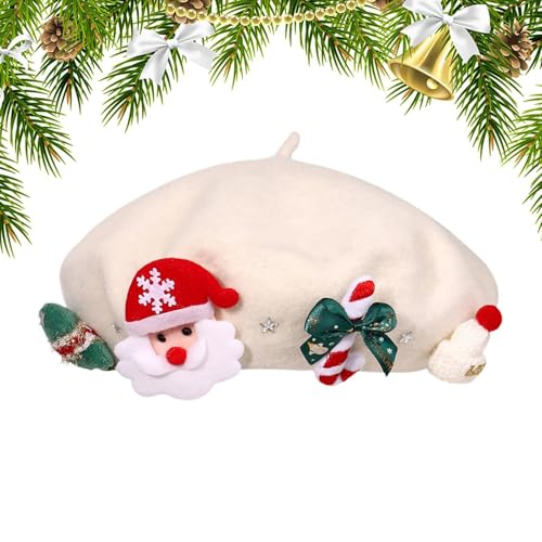 Qurygin Weihnachtsmützen für Kinder,Weihnachtsmütze für Damen,Französischer Wollhut | Damen Baskenmütze aus französischer Wolle, Beanie-Wintermütze für Erwachsene, dekorative Malermütze von Qurygin