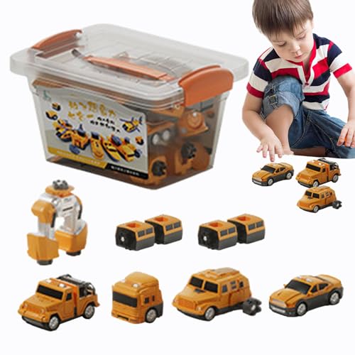 Qurygin Zusammengebautes Spielzeugauto, Spielfahrzeug-Set,Verwandelnde Bauautos, Spielzeugfahrzeuge für Kinder - Aufbewahrungsbox inklusive Sammelfiguren -Blöcke für Kindergarten, Schlafzimmer von Qurygin
