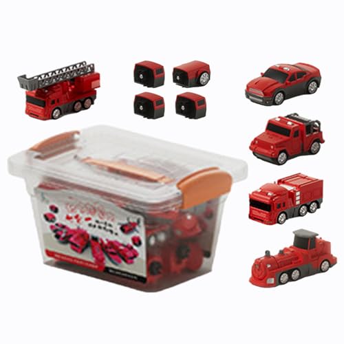 Qurygin Zusammengebautes Spielzeugauto, Spielfahrzeug-Set - Magnetisches, verwandelndes Spielzeugfahrzeug für Kinder - Aufbewahrungsbox inklusive Sammelfiguren -Blöcke für Kindergarten, Schlafzimmer von Qurygin