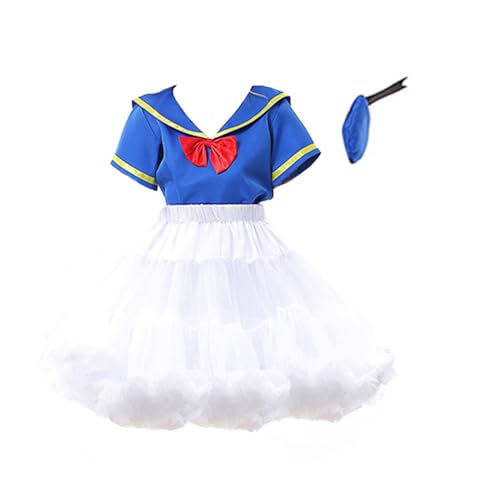 Qusunx Mädchen Puffy Prinzessin Kleid Kurzarm Himmelblau Marine Kleid Halloween Karneval Womens Sailor Kostüm 105-155cm von Qusunx