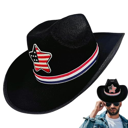 Qutalmi Cowboyhüte für Frauen, Cowgirl Hut - Flagge Cowboy Cowgirl Patriotic Hut 4. Juli,Kostüm Accessoire Western Files Headwear Classic für Männer Frauen Party Parade von Qutalmi