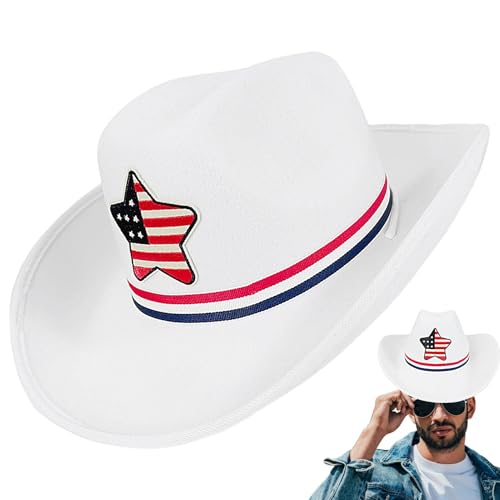 Qutalmi Herren Cowboyhut, Cowboyhüte für Frauen, Flagge Cowboy Cowgirl Patriotic Hut 4. Juli, Kostüm Accessoire Western Files Headwear Classic für Männer Frauen Party Parade von Qutalmi