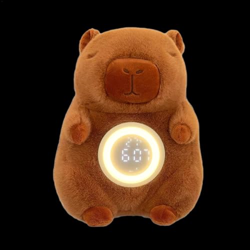 Qutalmi Wecker Plüsch, Stofftierwecker | Tischlampe Capybara - Kleine Weckerlampe, süßes Nachtlicht, digitaler Tischwecker, Tischlampe für Teenager und Kleinkinder von Qutalmi