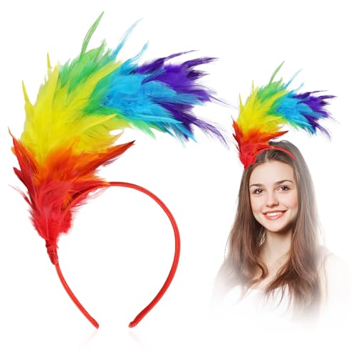 Quxvena Bunt Feder Haarreif Karneval Cosplay Regenbogen kostüm Kopfschmuck, Fasching Haarreif Karneval Kostüm Faschingskostüme Damen von Quxvena