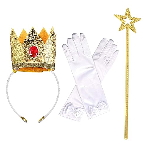 Prinzessin Crown Zubehör Set, Krone Ohrringe Handschuhe Prinzessin Kostüm Cosplay, Geeignet Für Par, Kinder Mädchen Verkleiden Halloween Kostüme von Quzente