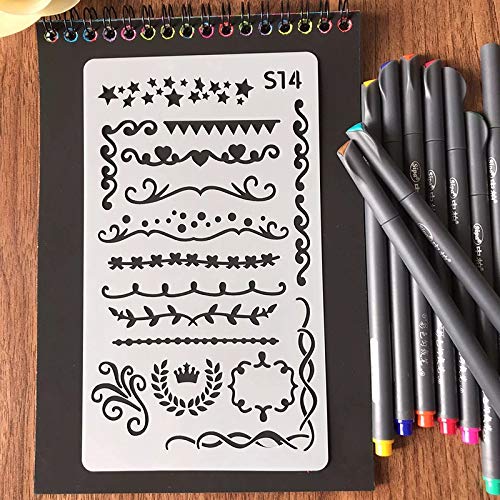 Qweradr 24PCS DIY Zeichnungsvorlage Journal Schablonen Thema Spitze Lineal Kinder Zeichenbrett Malvorlage von Qweradr