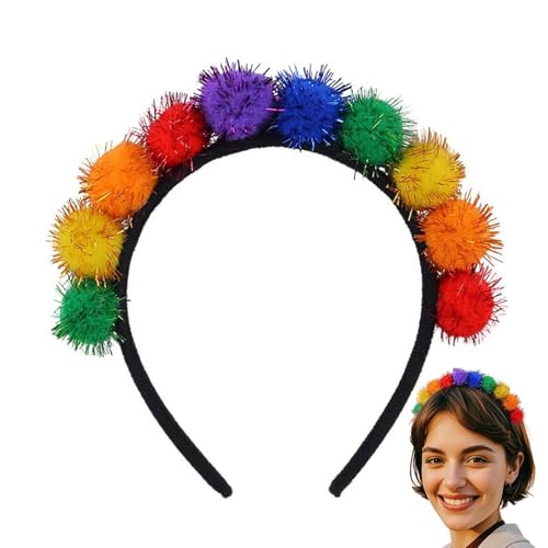 Qyljeiwred Pompon-Stirnbänder für Damen, weicher Regenbogen, lustige Kopfbedeckung, Haarschmuck, Cosplay, modischer Kopfschmuck für Damen, von Qyljeiwred