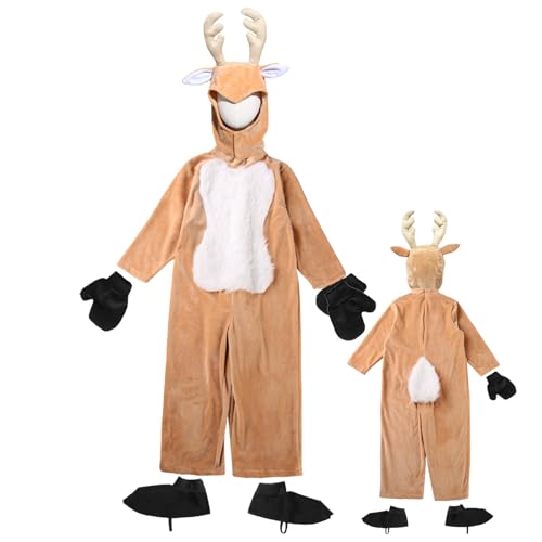 Qyljeiwred Rentier-Kostüm, Anzug für Weihnachten, Kinder, Rentier, Tier, Cosplay-Kleidung, niedlicher Jumpsuit, auffällig, für Jungen, Mädchen, Schüler von 3–13 Jahren Qyljeiwred Rentier-Kostüm, Anzug für Weihnachten, Kinder, Rentier, Tier, Cosplay-Kleidung, niedlicher Jumpsuit, auffällig, für Jungen, Mädchen, Schüler von 3–13 Jahren von Qyljeiwred