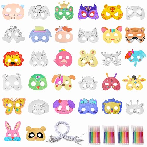 Qzakce Tiermasken für Kinder Blanko DIY Masken zum Ausmalen mit Elastischem Seil für Kindergeburtstag Halloween Weihnachten Thema Party Carnival 32 Stück Qzakce Tiermasken für Kinder Blanko DIY Masken zum Ausmalen mit Elastischem Seil für Kindergeburtstag Halloween Weihnachten Thema Party Carnival 32 Stück von Qzakce