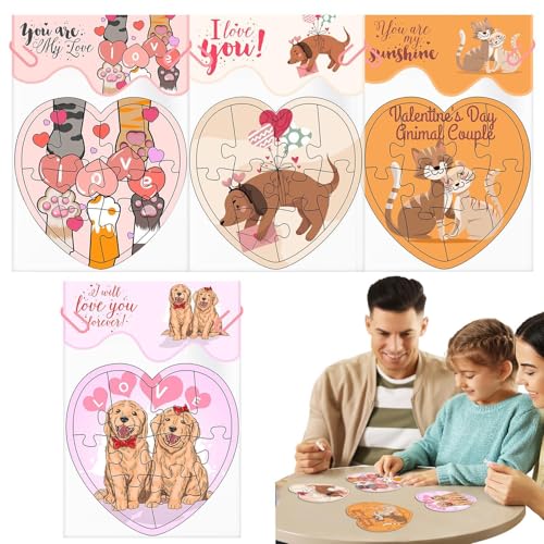 Animal Heart Shape Puzzle Set, Valentine's Day Greeting Card Puzzle, Fun Animal-Themed Puzzle for Kids, Enhances Hand-Eye Koordination and Problem-Solving Skills for Boys and Girls von Qzdtue