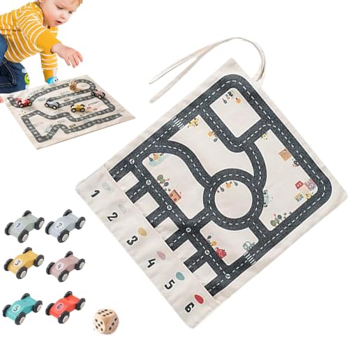 Canvas Toy Set, Wooden Race with Plaything Mat, Educational Vehicle Set, Fine Motor Skills Development, Logical Learning Game, Perfect for Party Favors and Playtime. von Qzdtue