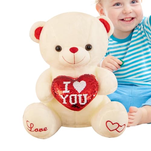 I Love You Bear, Cute Cartoon Stuffed Animal Pillow, Plush Animal Toys, 30cm Bear Doll, Bear Doll Holding Love Heart, Plush Animal Pillow for Home Decoration, Cute Bear Stuffed Animal, I Love You von Qzdtue