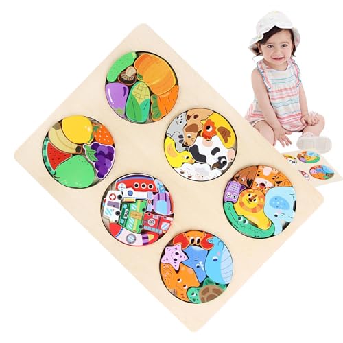 Kids Wooden Puzzles, buntes Tier-Fruchtthema, Lernspielzeug, Engaging Mind Games, Wooden Preschool Brain Teaser Boards, Fun Developmental Activity for Kids von Qzdtue