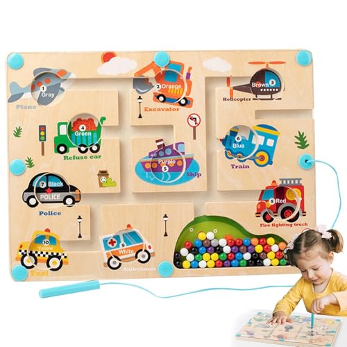 Magnetic Dinosaur Puzzle, Toddler Fine Motor Skills Toy, Wooden Puzzle Learning Toy, Dinosaur Car Theme Matching Game, Educational Travel Toys 11,81 x 8,66 Zoll für Kleinkinder von Qzdtue