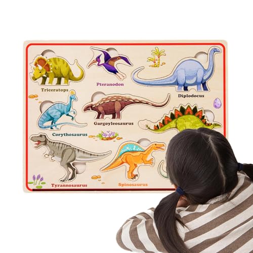 Magnetisches Puzzle aus Holz, magnetisches Match-Puzzle aus Holz | Toddler Dinosaurs Farm Transport Tier Magnetic Peg Puzzle | Lernwerkzeug für Kinder, Mädchen, GA von Qzdtue